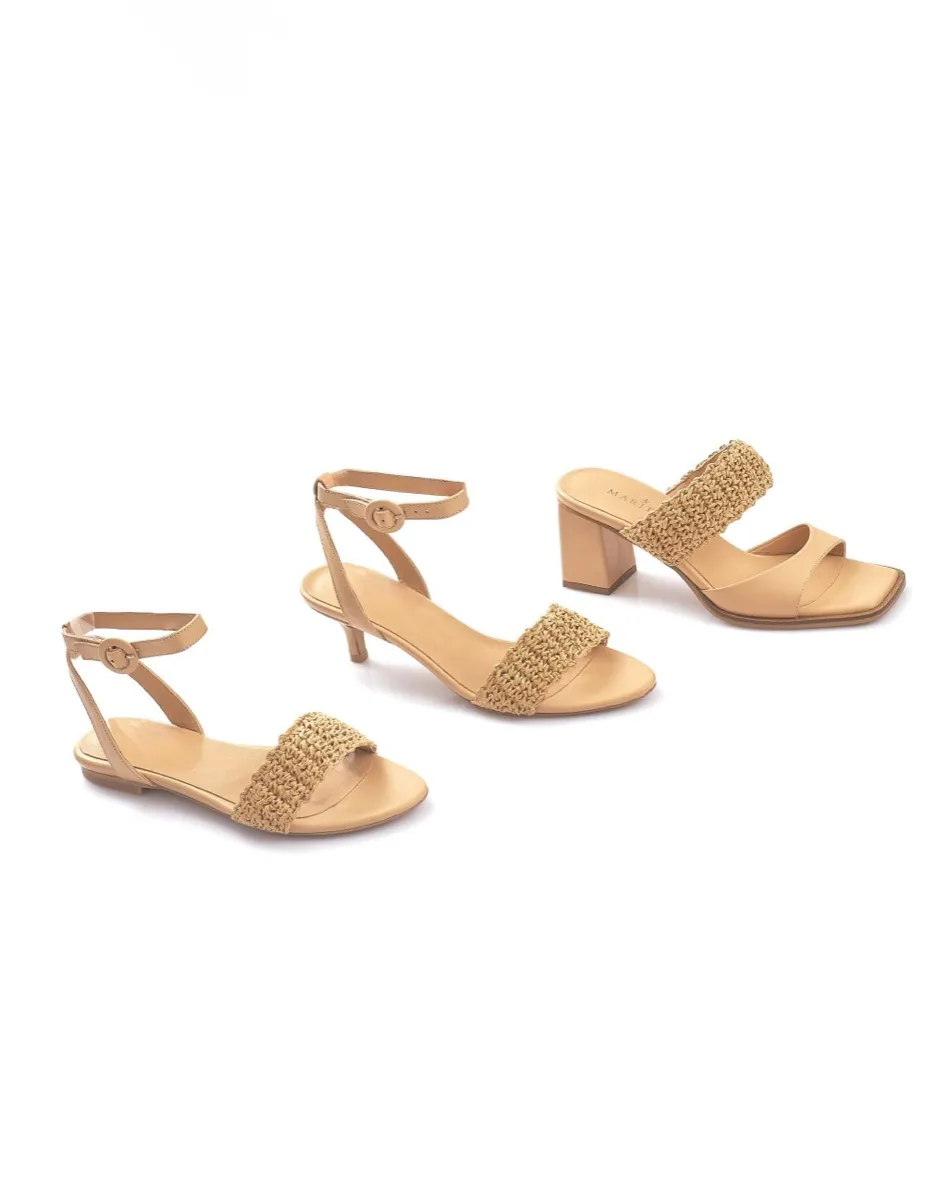 MARITZA MZ-122 raffia woven strap sandals - flat, kitten and block heel