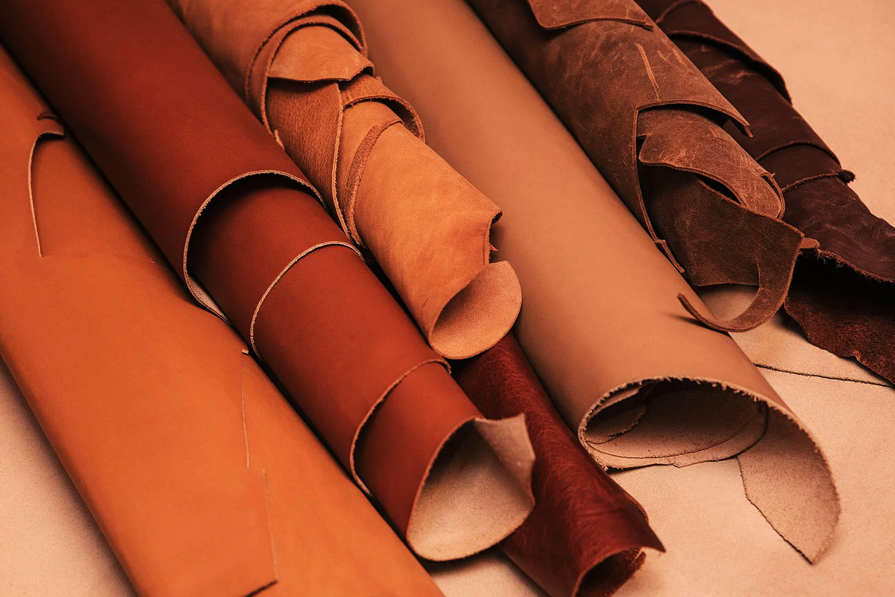 Rolls of full-grain leather hides at MARITZA's Derimer tannery